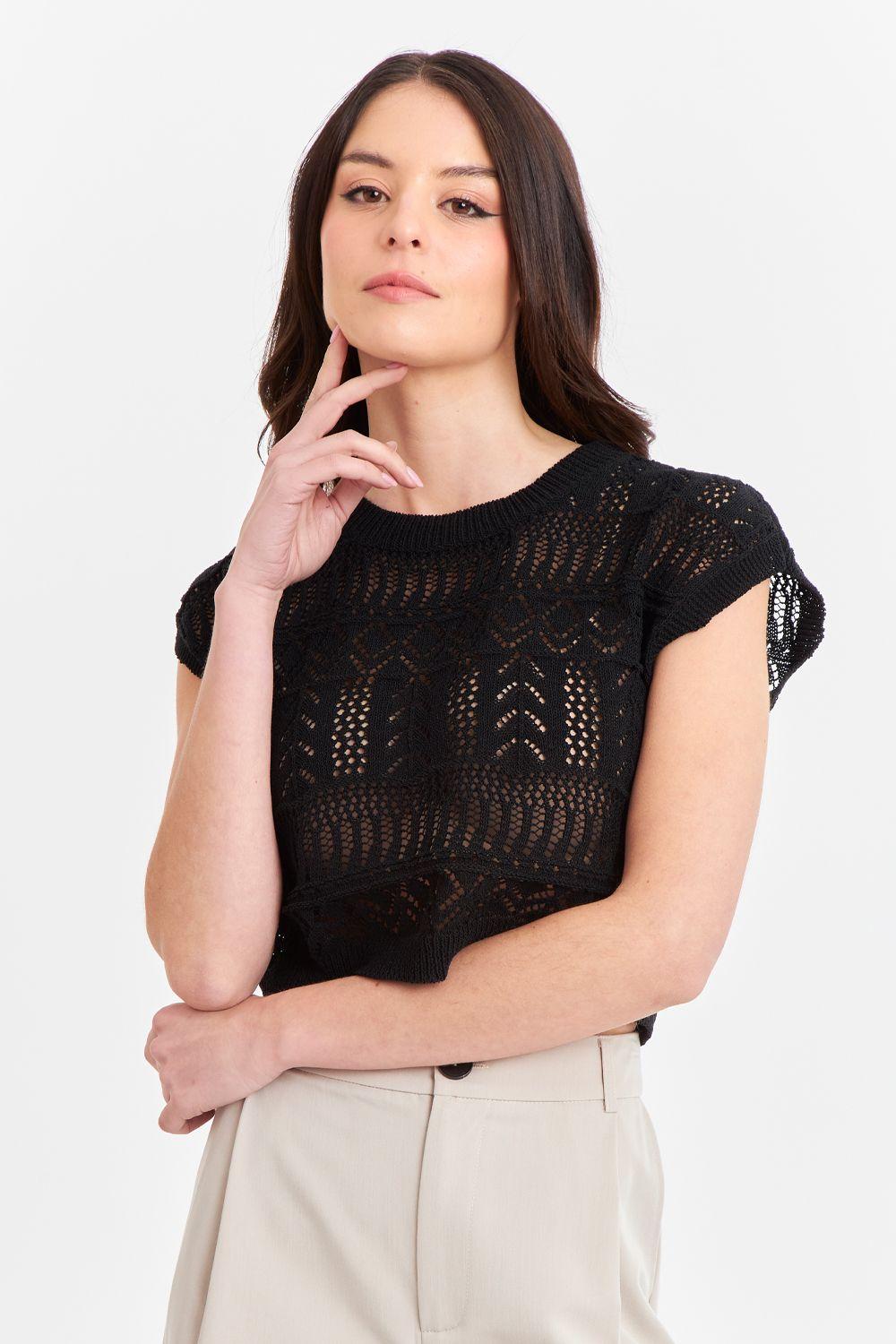 Polera Tejida Fantasia Negro Nicopoly-0