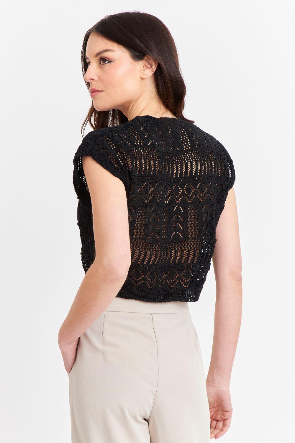 Polera Tejida Fantasia Negro Nicopoly-3