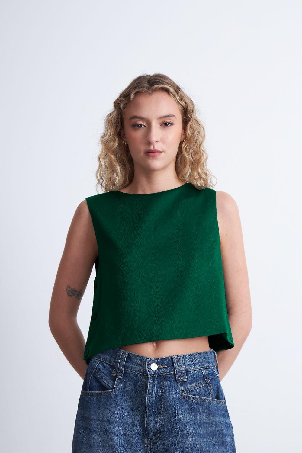 Top Corto Tipo Satín Verde Nicopoly-0