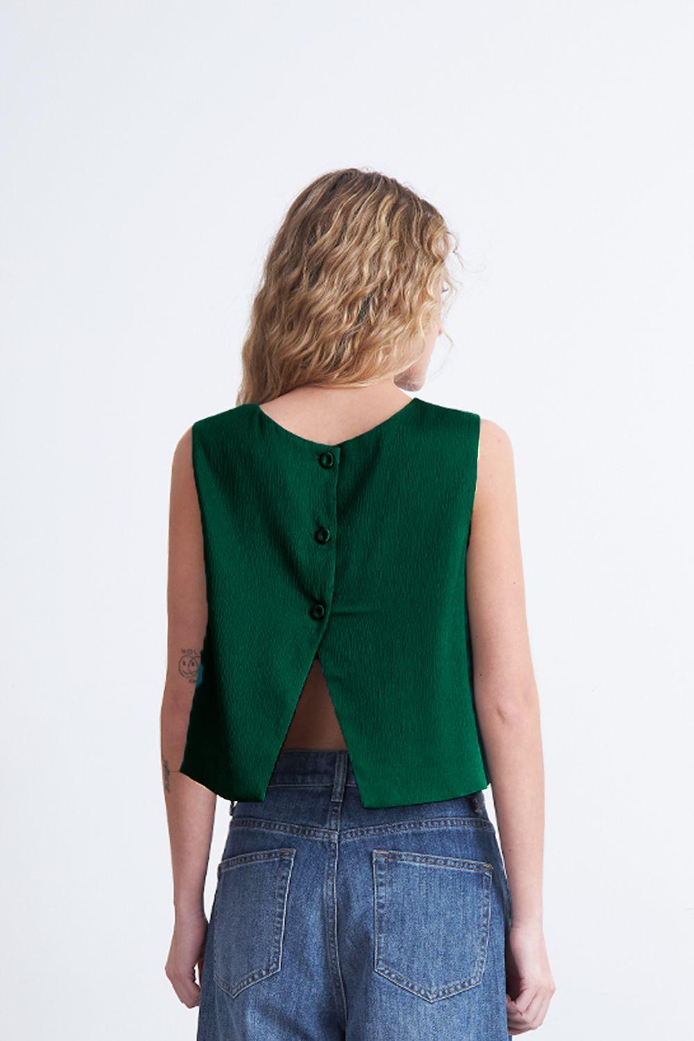 Top Corto Tipo Satín Verde Nicopoly-3