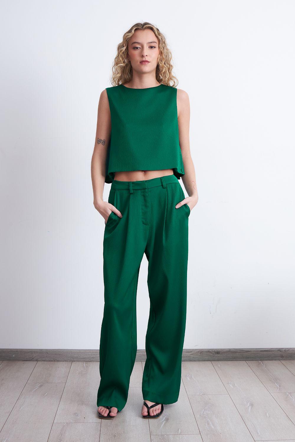 Top Corto Tipo Satín Verde Nicopoly-5