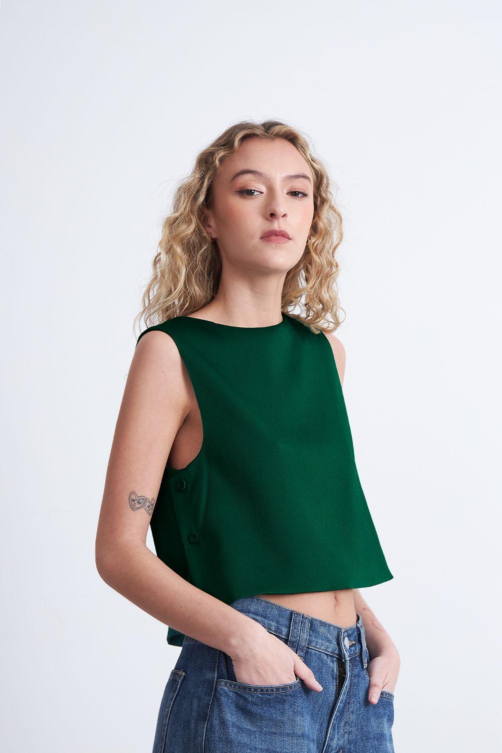 Top Corto Tipo Satín Verde Nicopoly-6