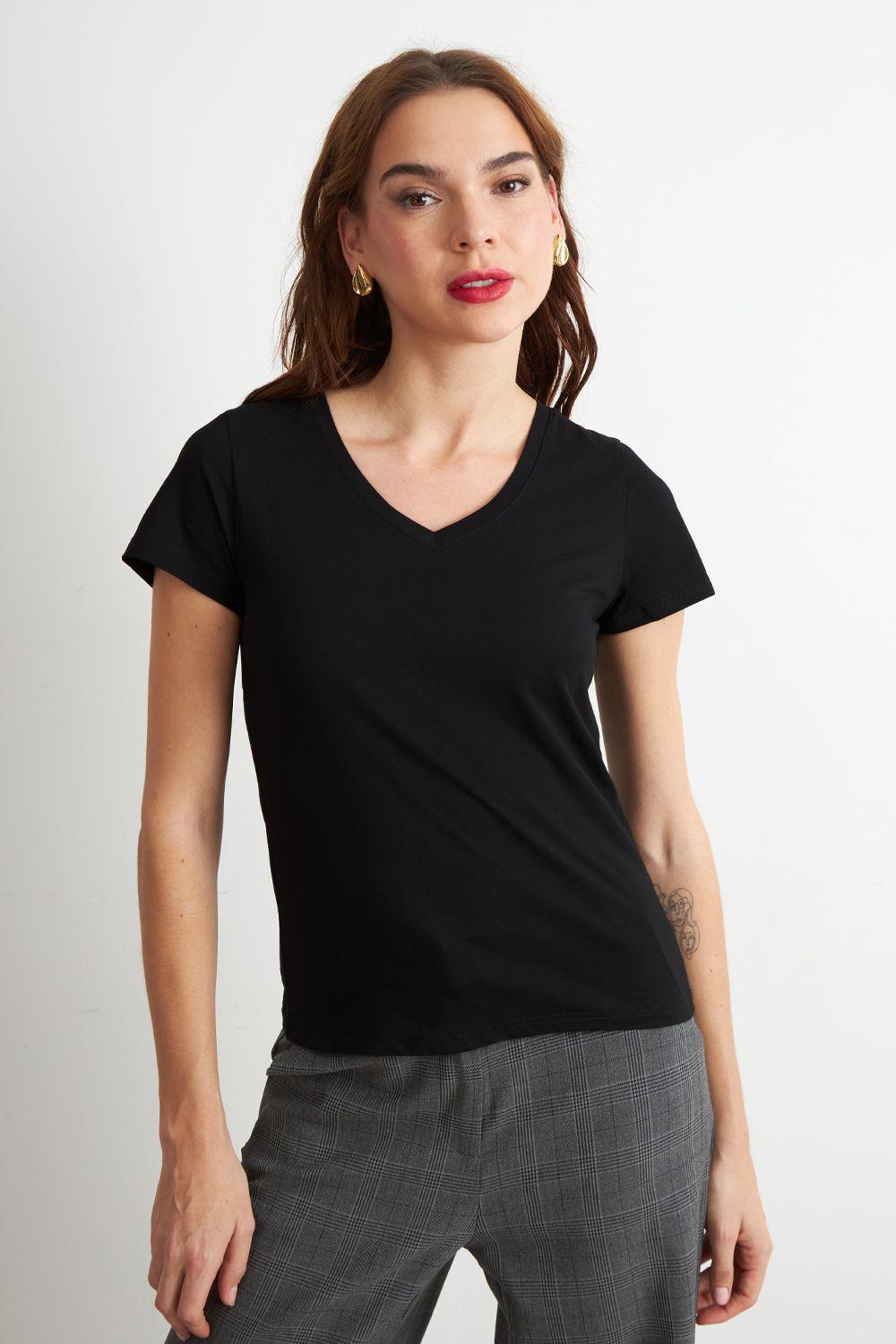 Polera Escote en V Básica Negro Nicopoly-4