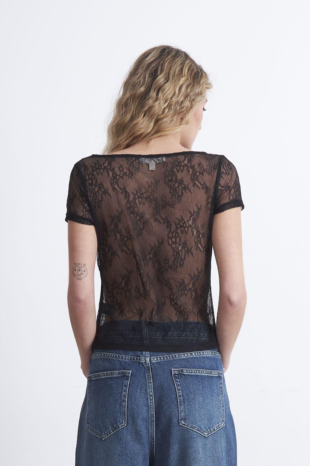 Polera transparente de Encaje Negro Nicopoly-3