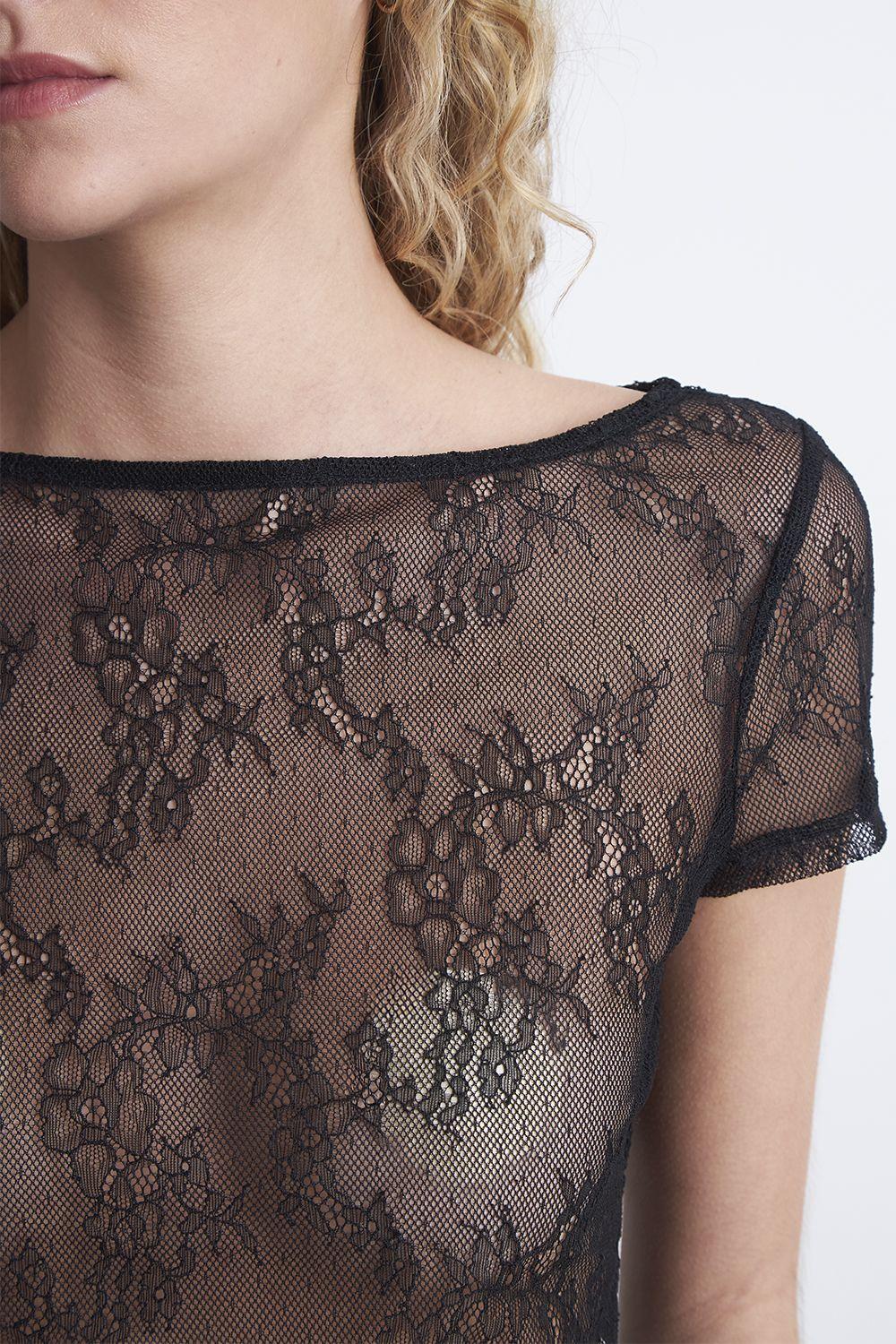 Polera transparente de Encaje Negro Nicopoly-5