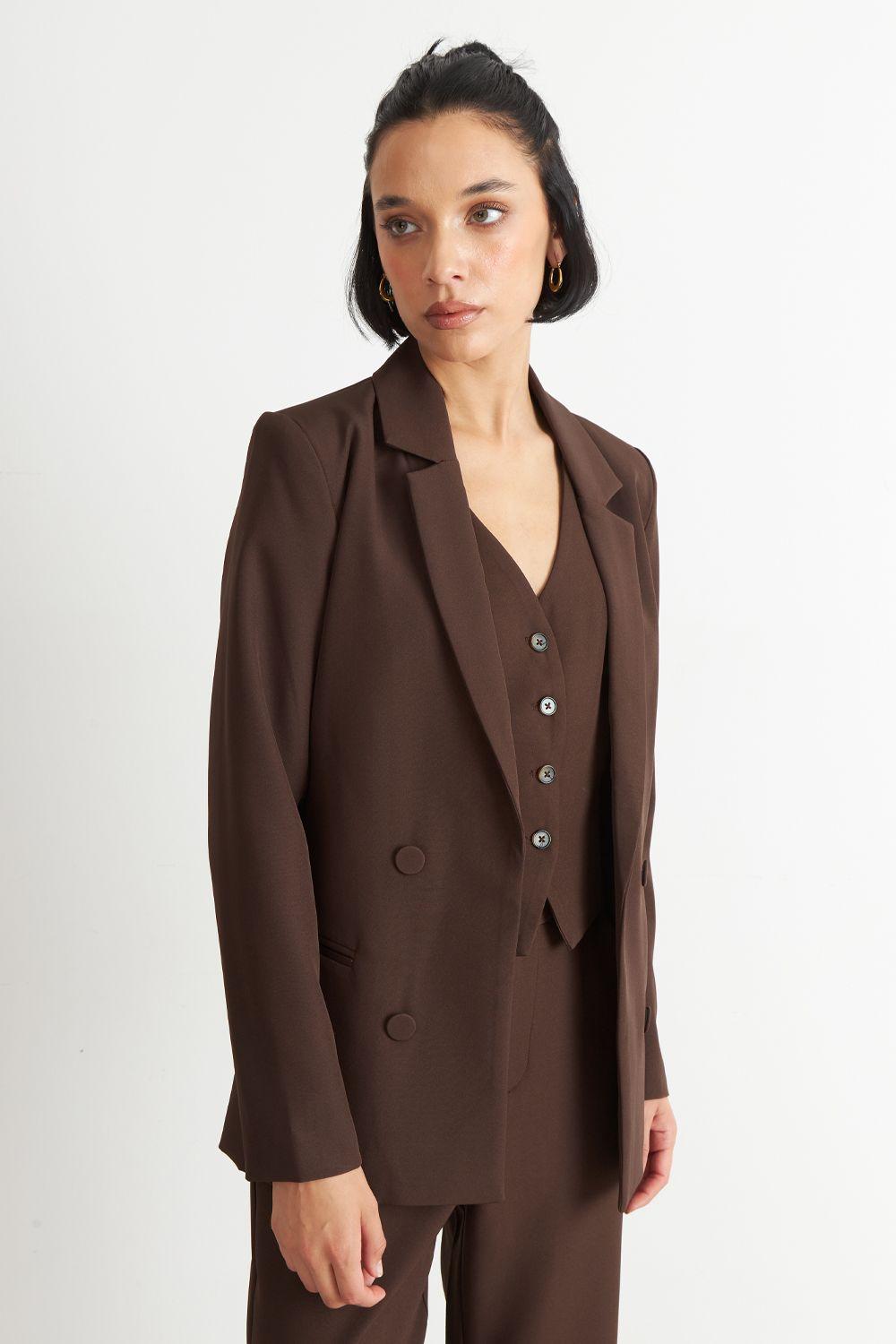 Blazer Básico de Tope Café Nicopoly-2