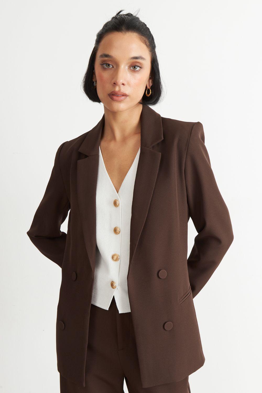 Blazer Básico de Tope Café Nicopoly-4