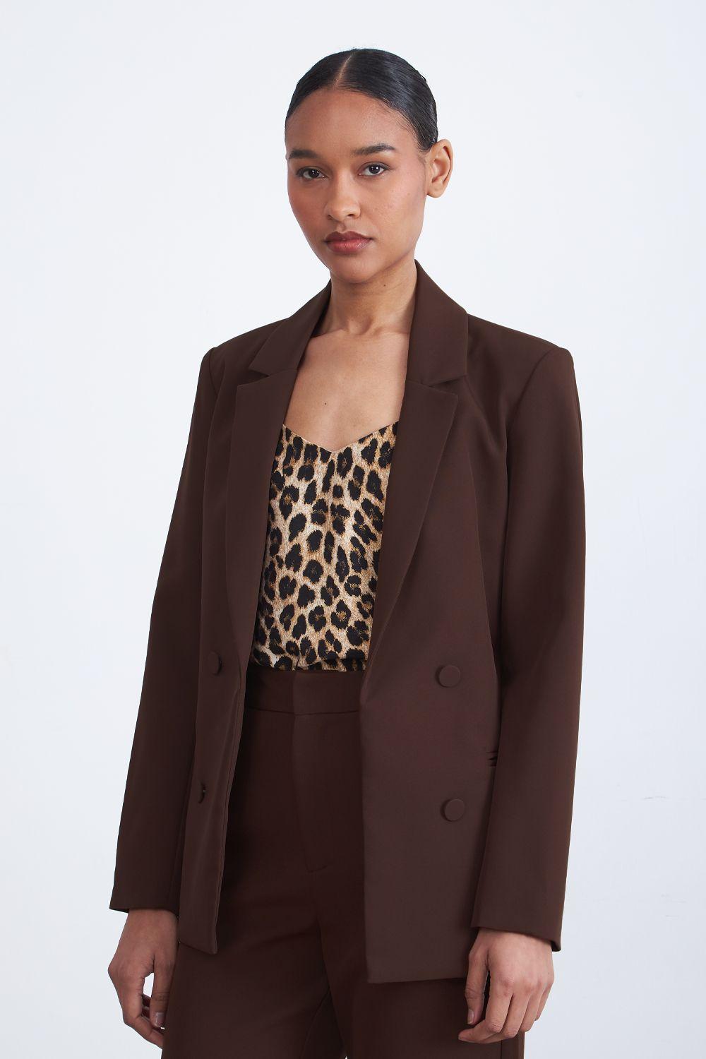 Blazer Básico de Tope Café Nicopoly-5