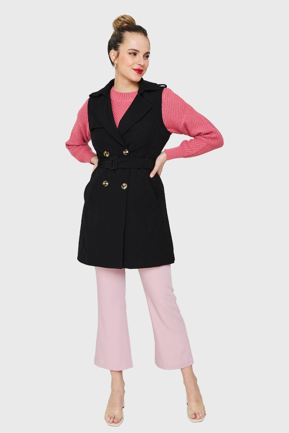 Trench Sin Mangas Cinturón Negro Nicopoly-1