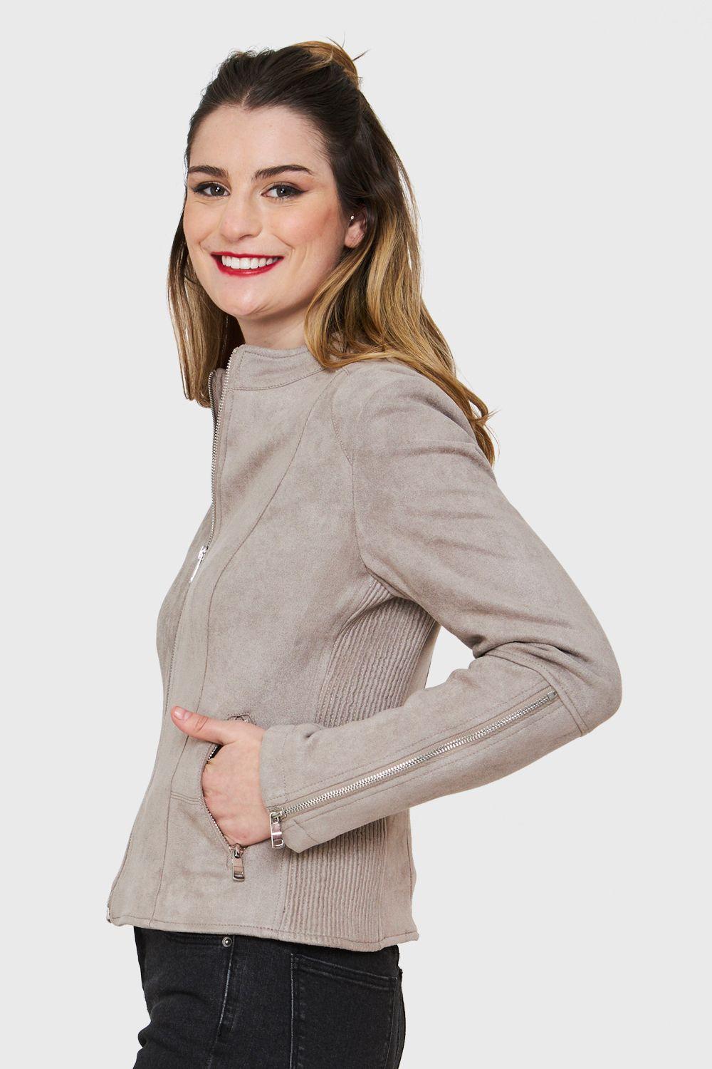 Chaqueta Tipo Gamuza Cuello Mao Gris Nicopoly-2