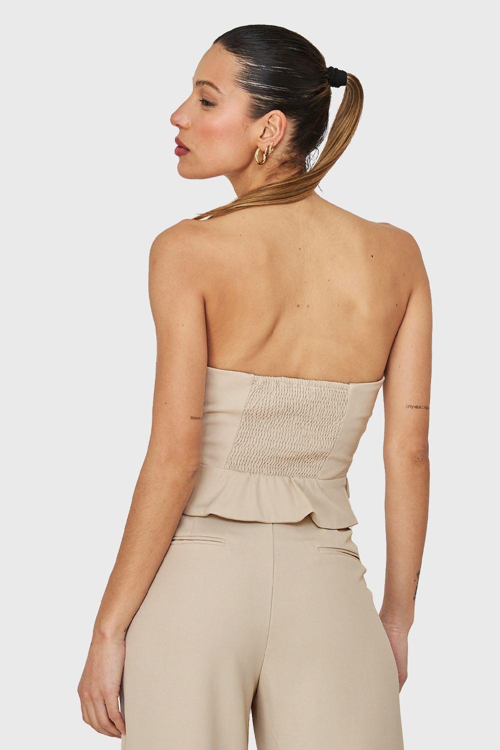 Top Strapless Tipo Sastre Beige Nicopoly-3