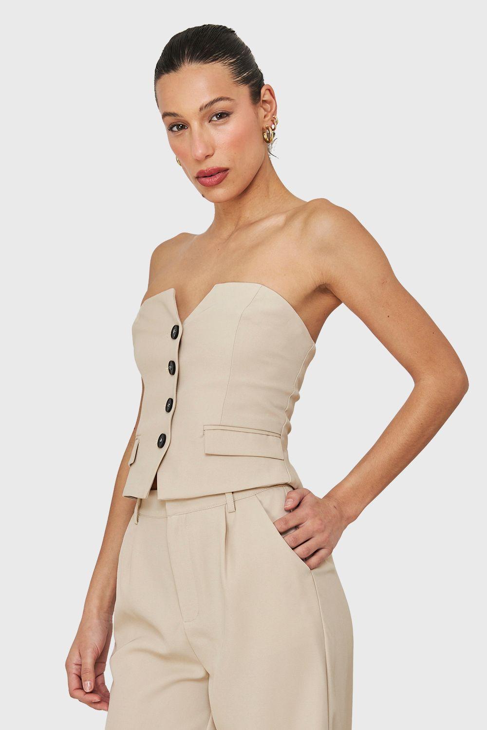 Top Strapless Tipo Sastre Beige Nicopoly-2