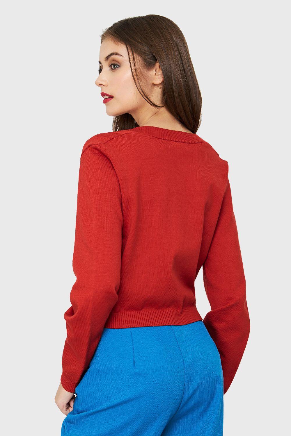 Cárdigan Crop Trenzado Naranja Nicopoly-3