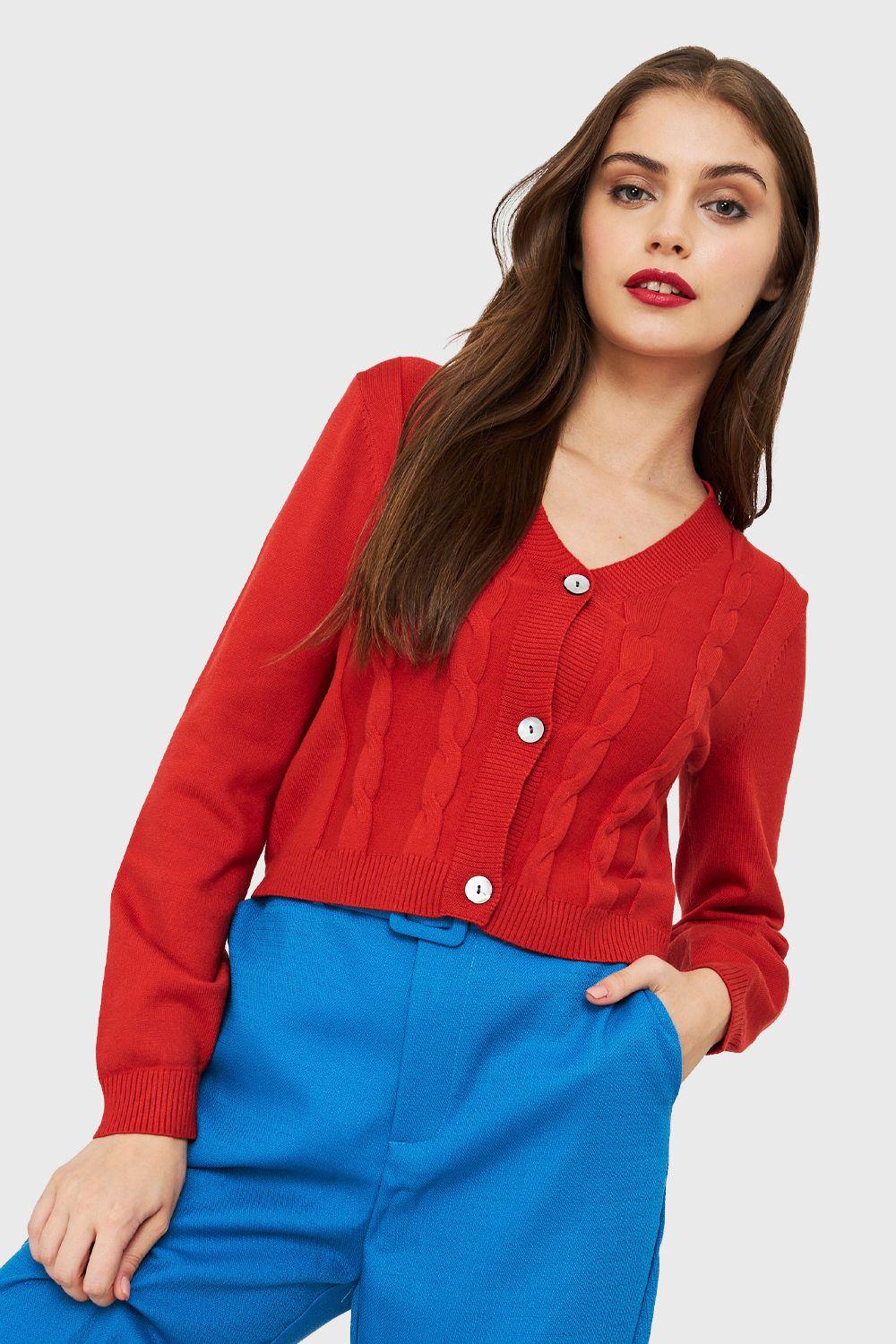 Cárdigan Crop Trenzado Naranja Nicopoly-4