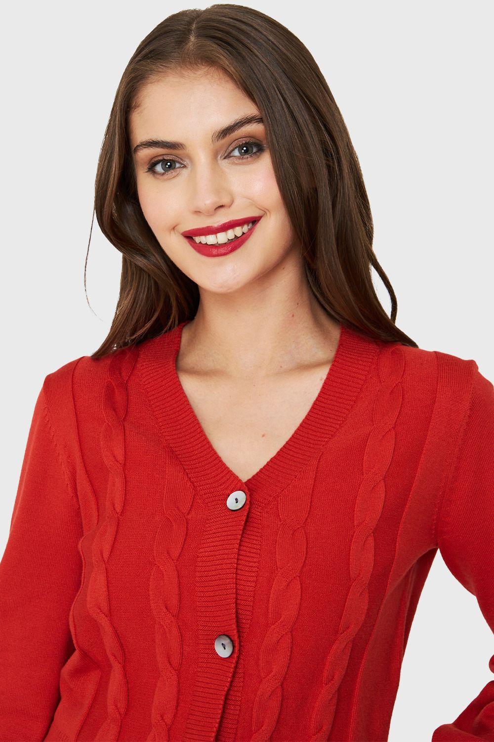 Cárdigan Crop Trenzado Naranja Nicopoly-5