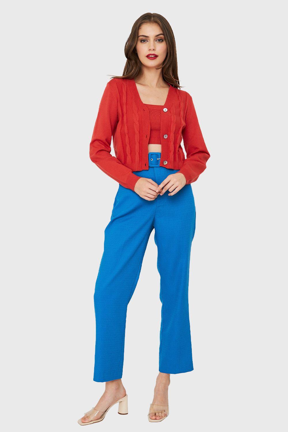 Cárdigan Crop Trenzado Naranja Nicopoly-1