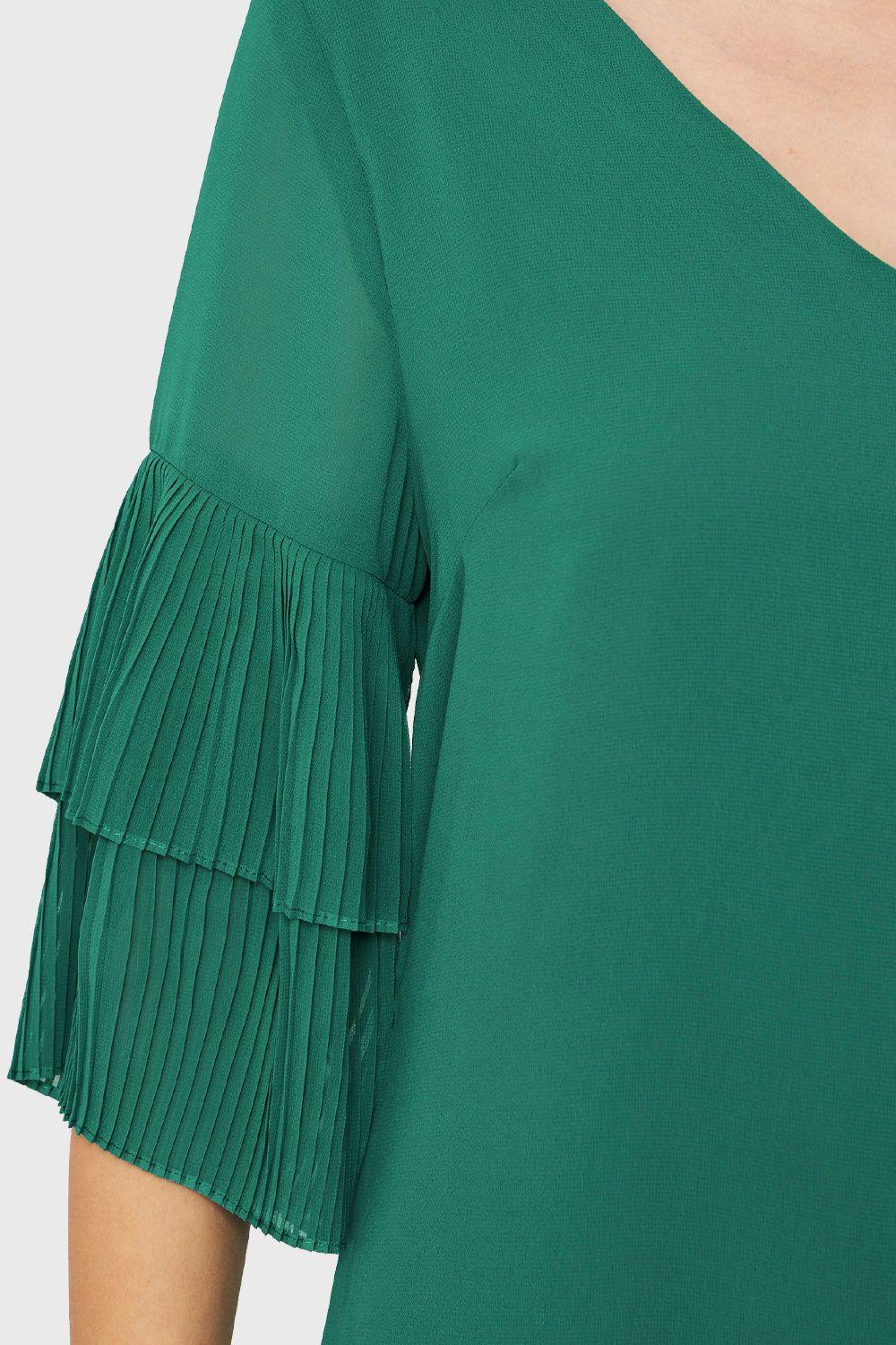 Vestido Manga Plisada Verde Esmeralda Nicopoly-5