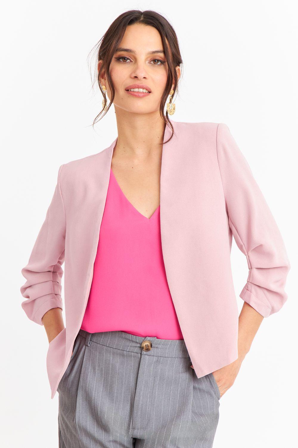 Blazer Cuello Sin Solapa Rosado Nicopoly-0
