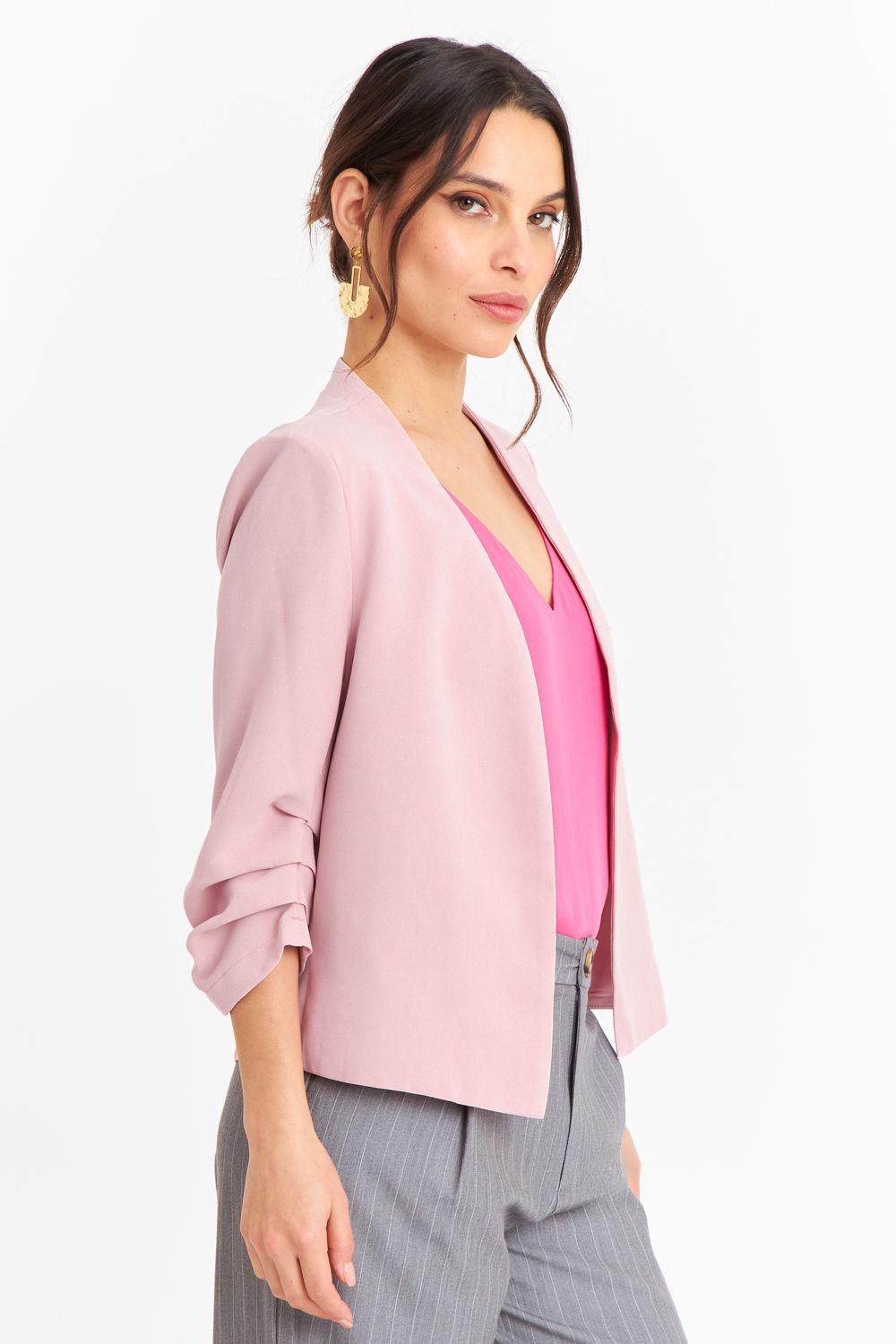 Blazer Cuello Sin Solapa Rosado Nicopoly-2