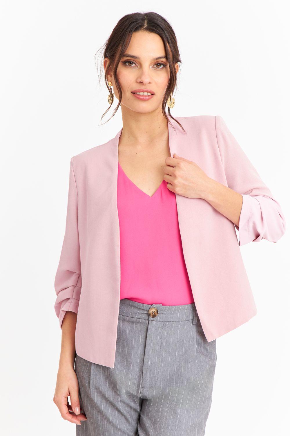 Blazer Cuello Sin Solapa Rosado Nicopoly-4