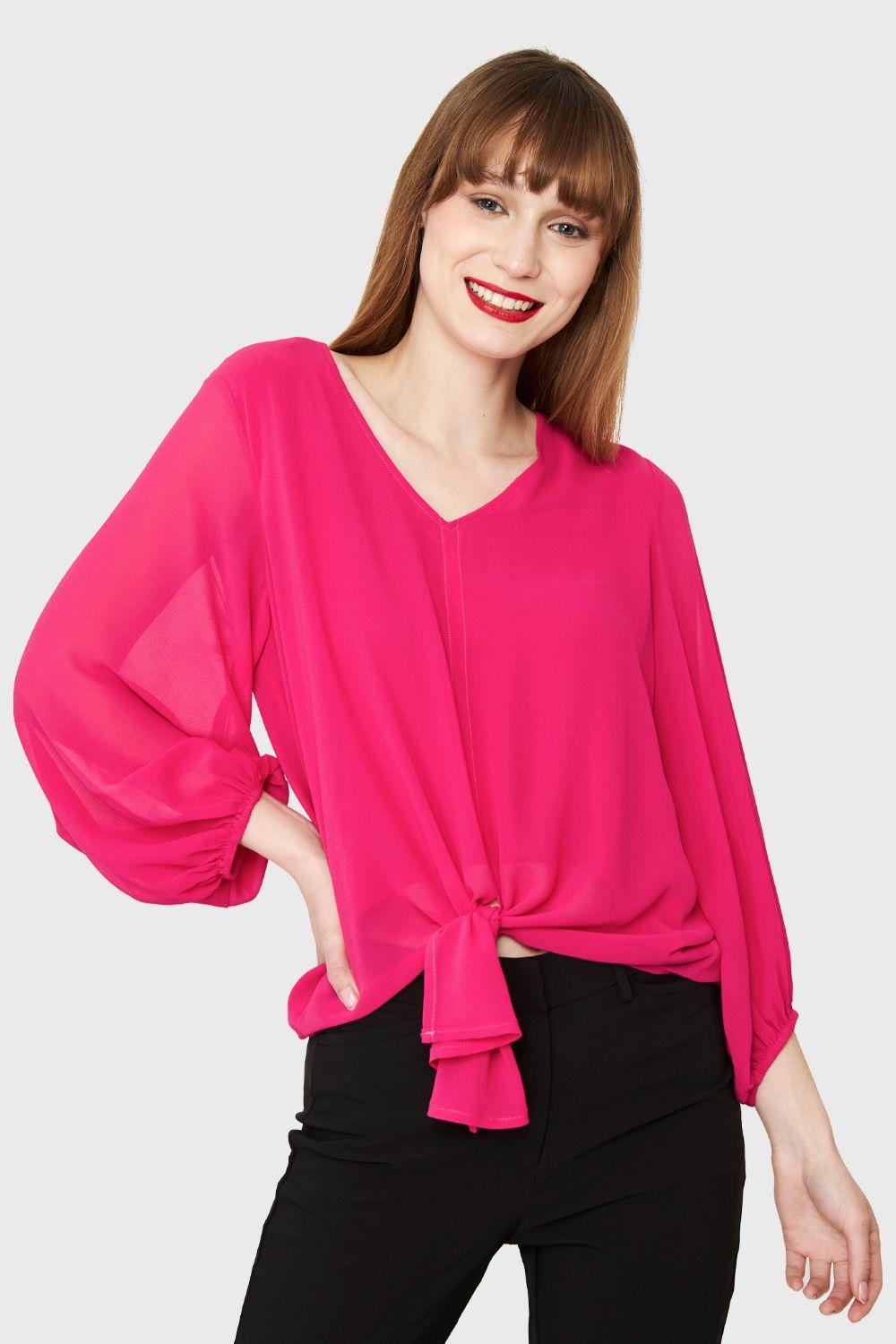 Blusa Básica Nudo Fucsia Nicopoly-0