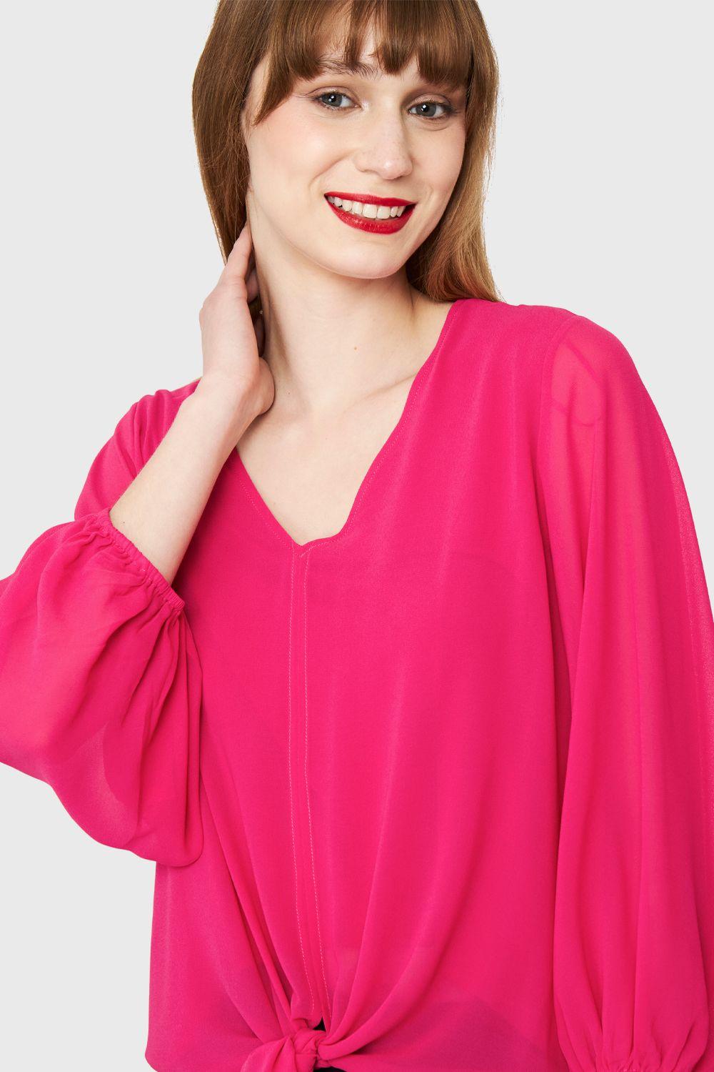 Blusa Básica Nudo Fucsia Nicopoly-5