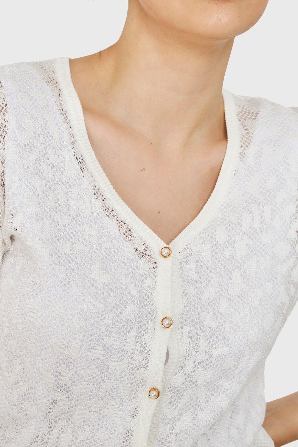 Cárdigan De Hilo Leopardo Blanco Nicopoly-5