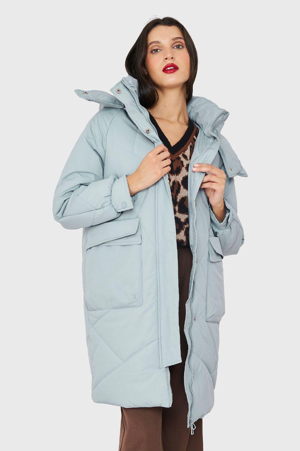 Parka Acolchada Bolsillos Grandes Celeste Pastel Nicopoly-0