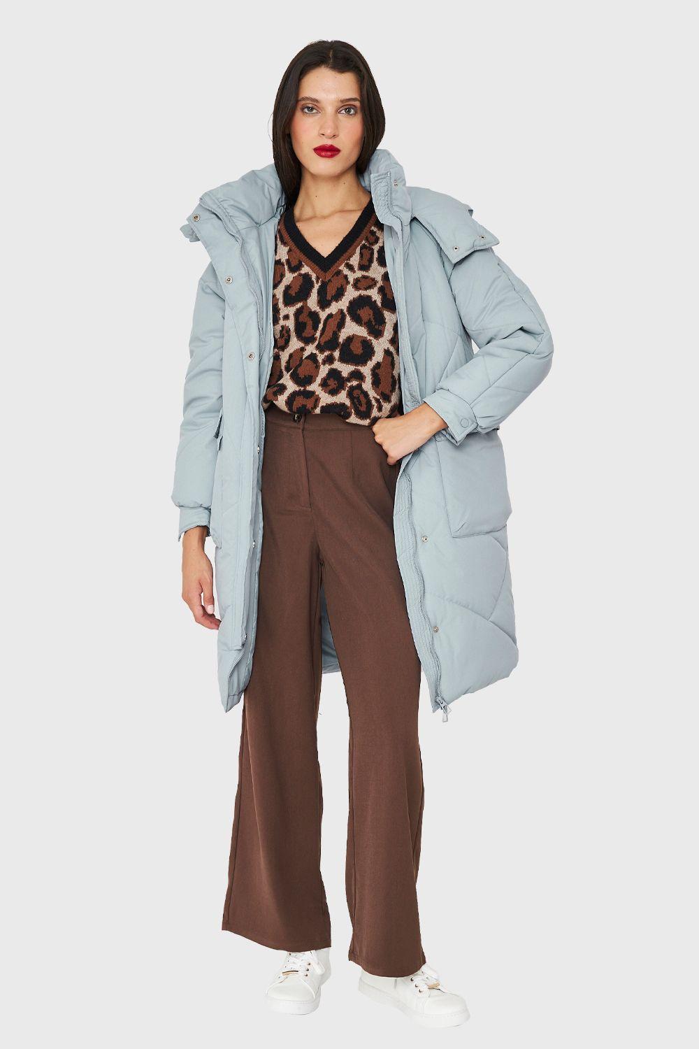 Parka Acolchada Bolsillos Grandes Celeste Pastel Nicopoly-1