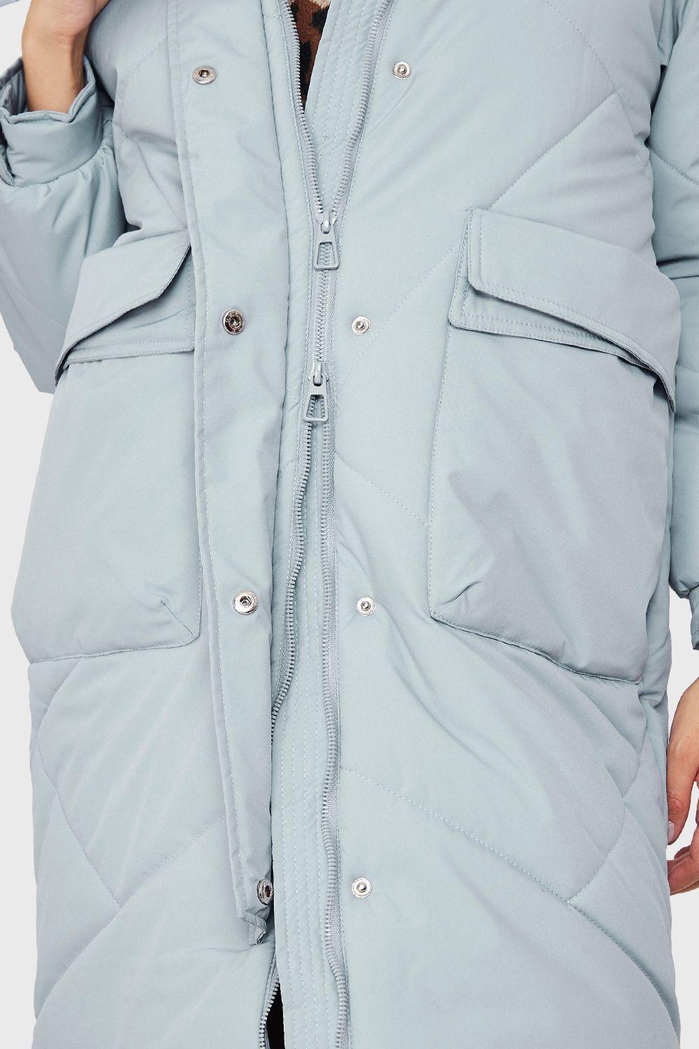 Parka Acolchada Bolsillos Grandes Celeste Pastel Nicopoly-5