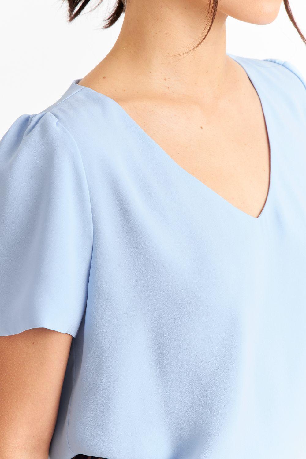 Blusa Cuello V Tipo Gasa Celeste Nicopoly-5