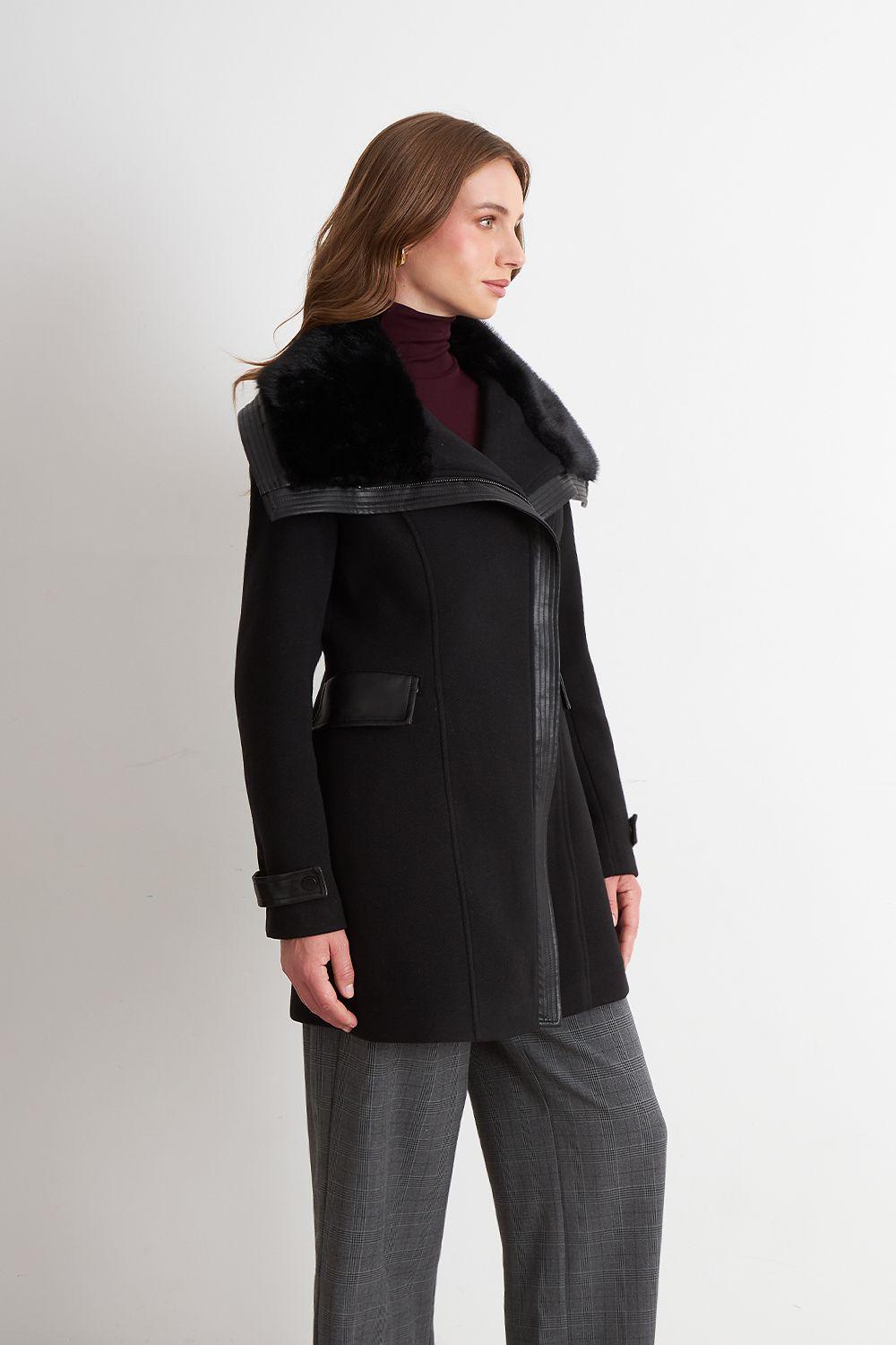 Abrigo Cuello Pelo Sintético Negro Nicopoly-2