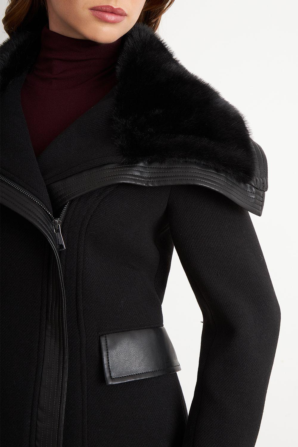 Abrigo Cuello Pelo Sintético Negro Nicopoly-5