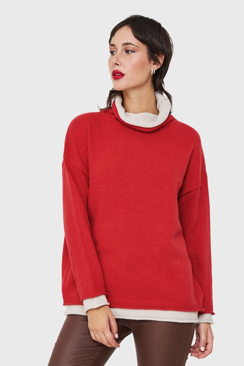 Sweater Holgado Efecto Doble Prenda Rojo Nicopoly-4
