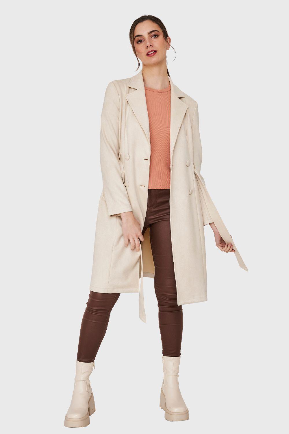 Trench Lazo Tipo Gamuza Beige Nicopoly-1