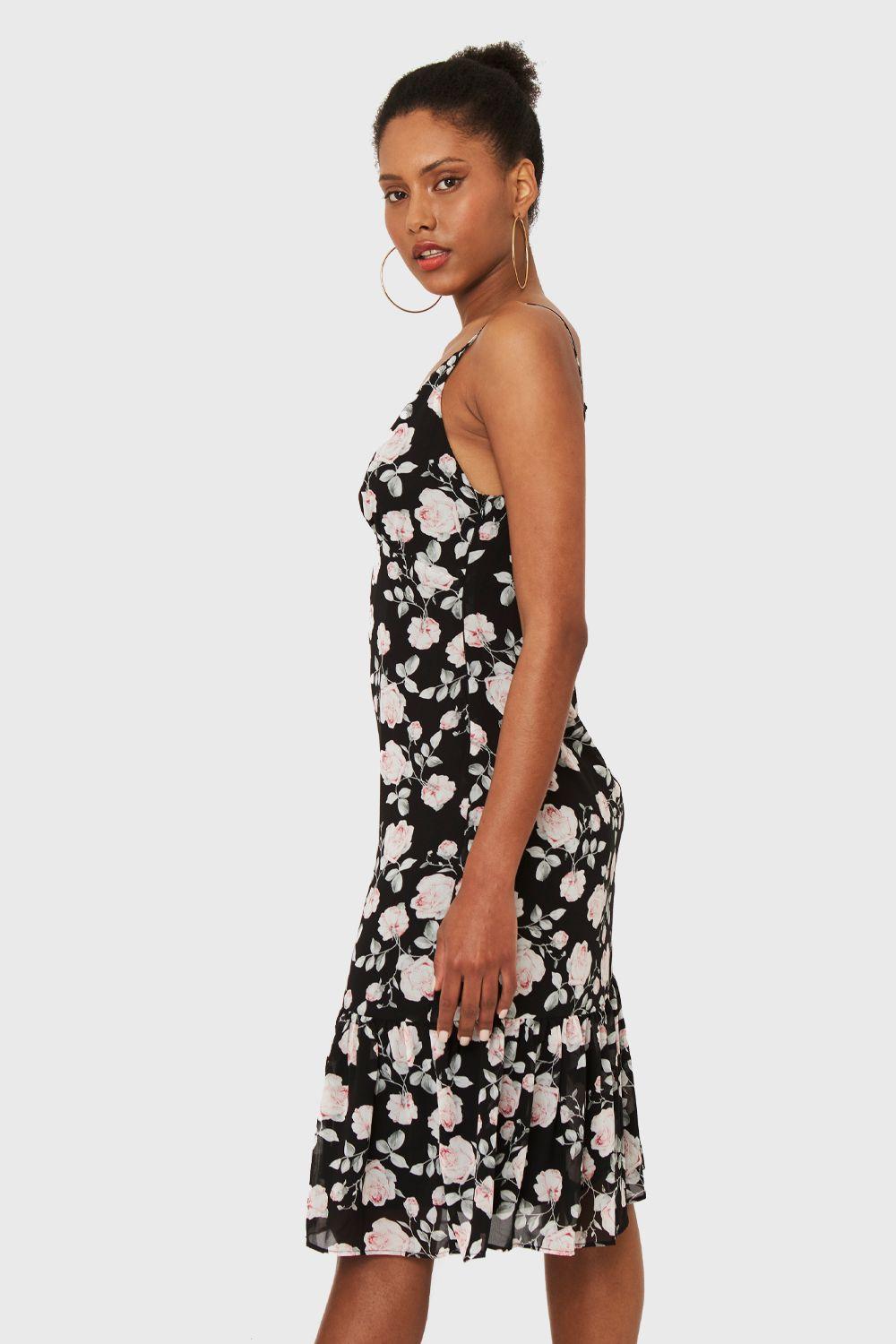 Vestido Volante Rosas Negro Nicopoly-2