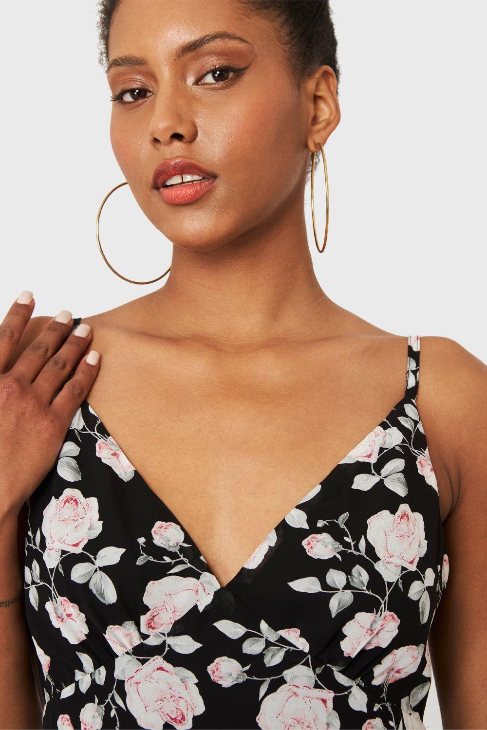 Vestido Volante Rosas Negro Nicopoly-5