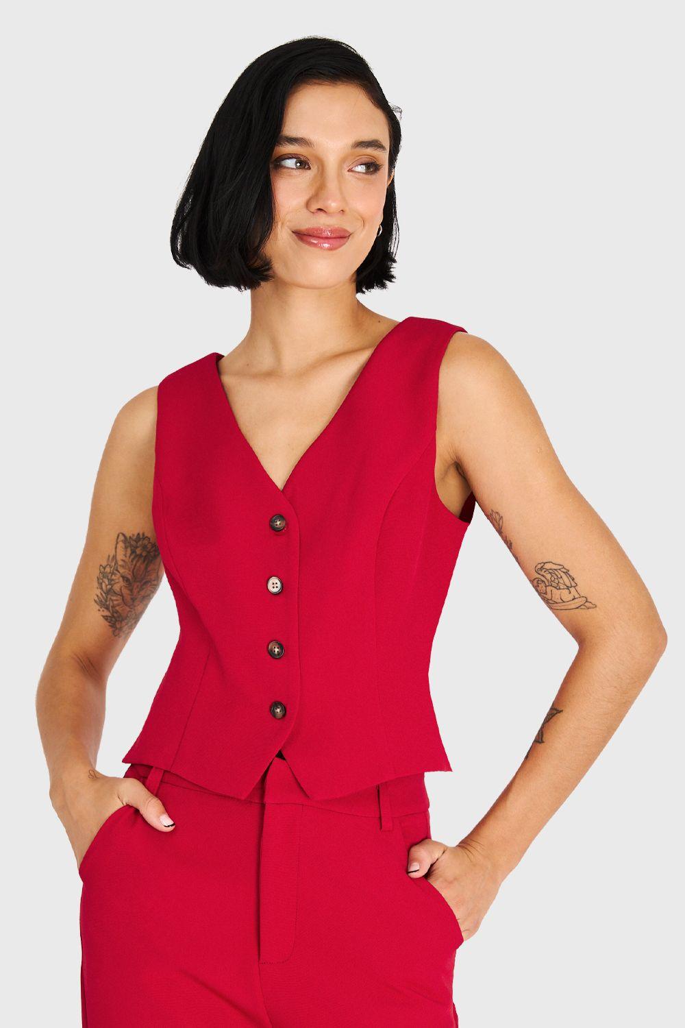 Gilet Básico 4 Botones Rojo Oscuro Nicopoly-0