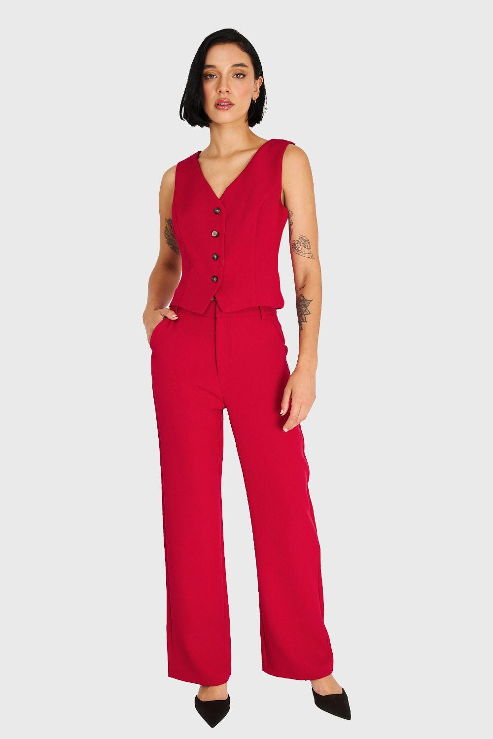 Gilet Básico 4 Botones Rojo Oscuro Nicopoly-1