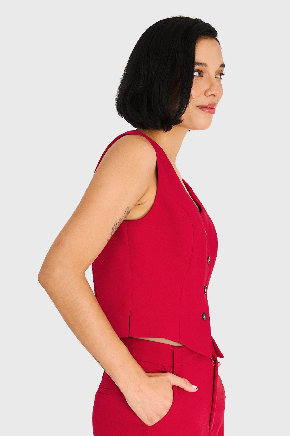 Gilet Básico 4 Botones Rojo Oscuro Nicopoly-2