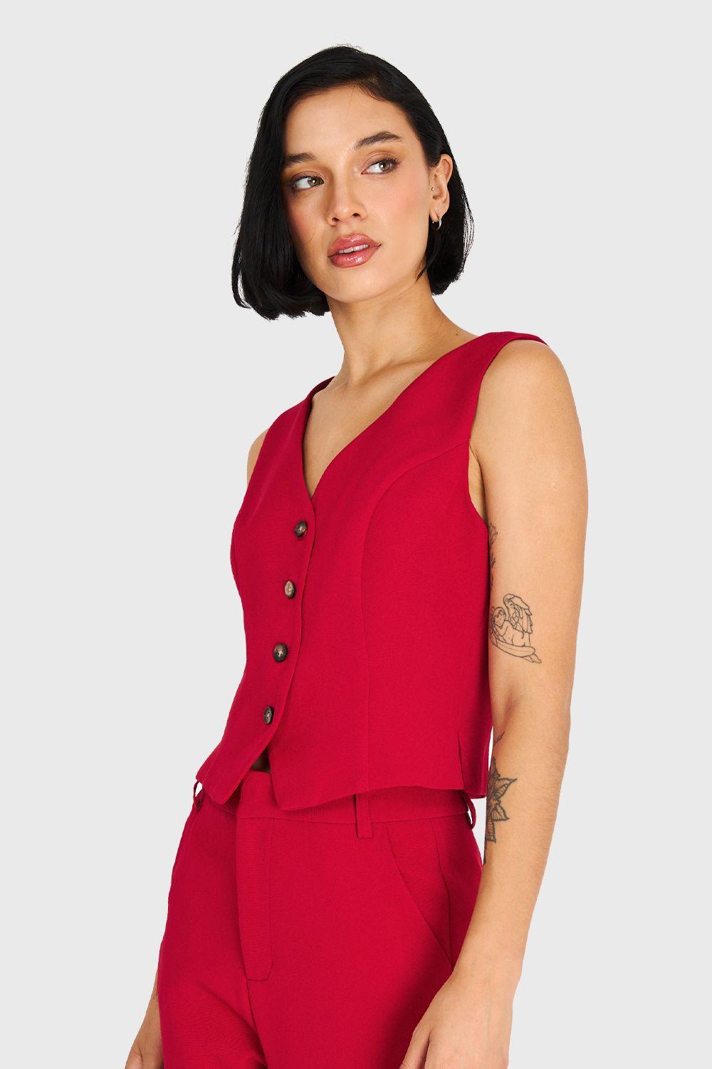 Gilet Básico 4 Botones Rojo Oscuro Nicopoly-4