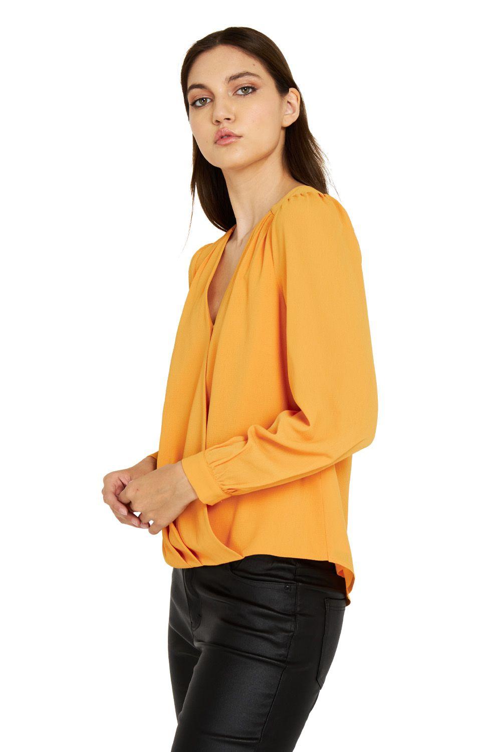 Blusa Básica Pliegues Amarillo Nicopoly-2