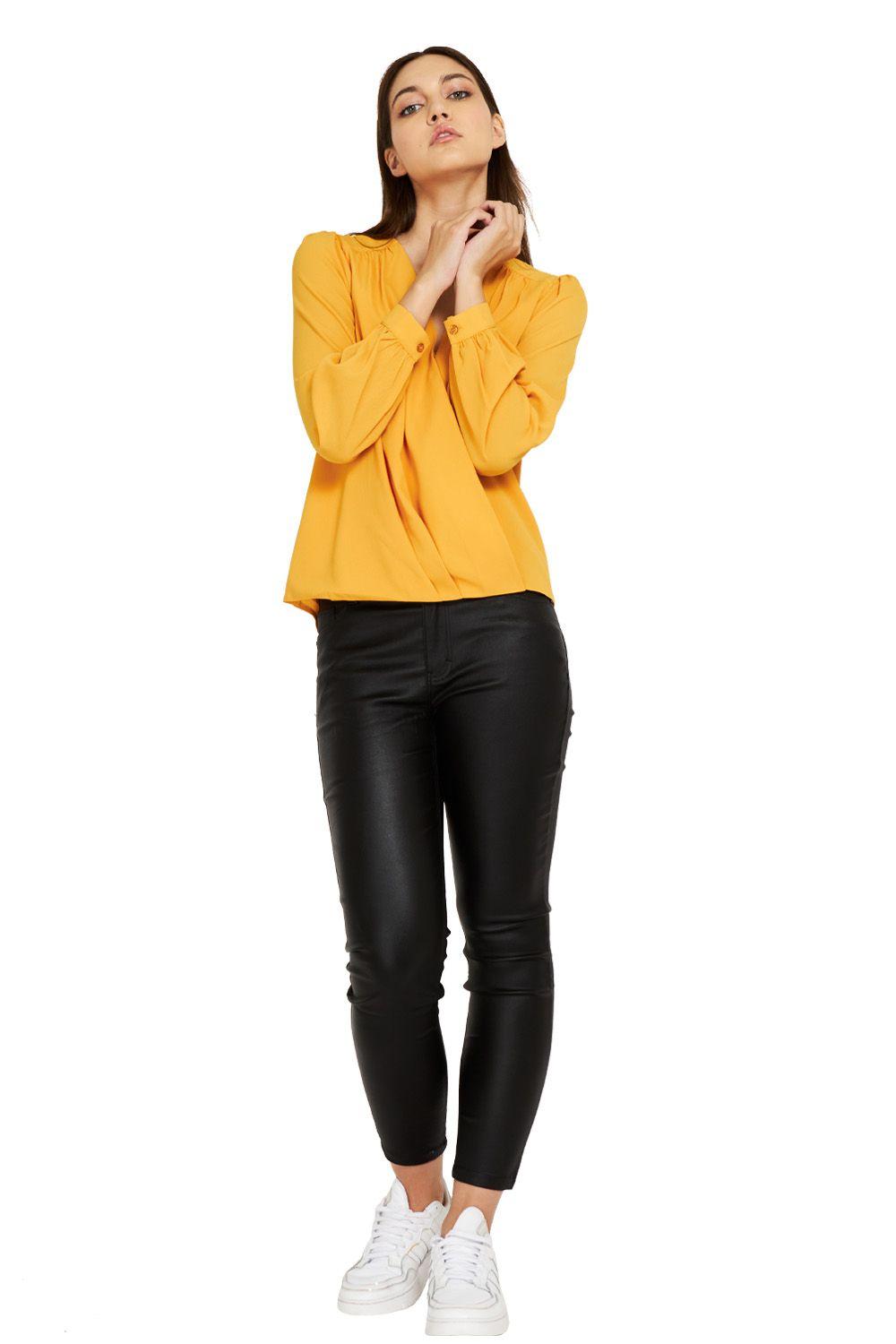 Blusa Básica Pliegues Amarillo Nicopoly-1