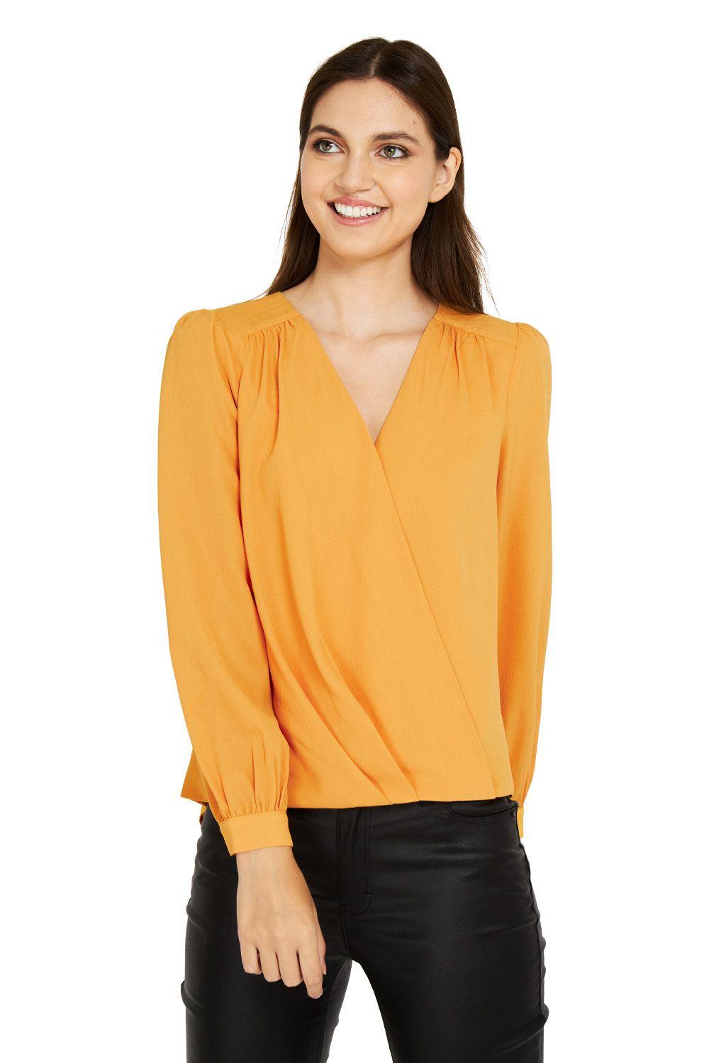 Blusa Básica Pliegues Amarillo Nicopoly-0