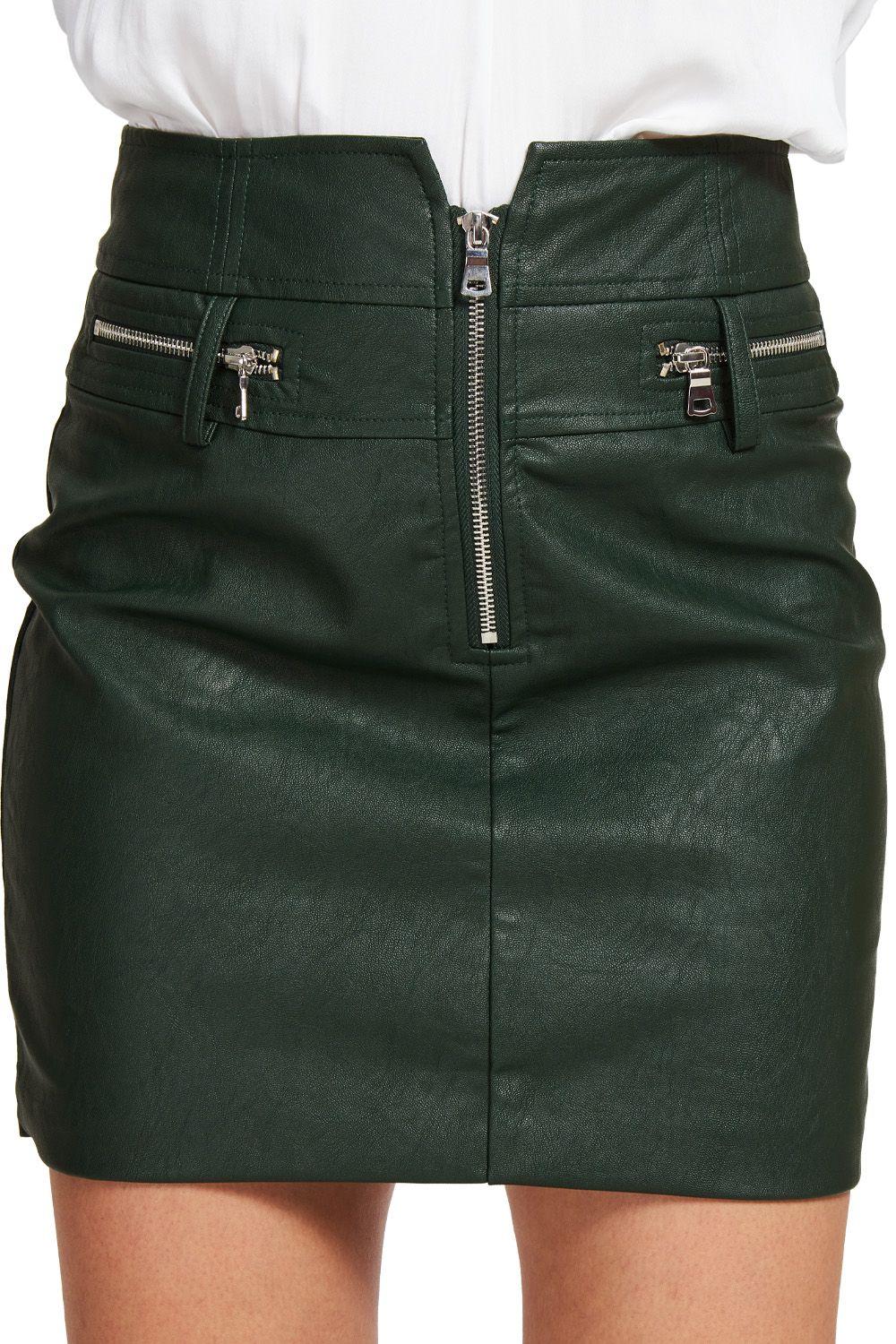 Mini Falda Ecocuero Cierres Verde Nicopoly-4