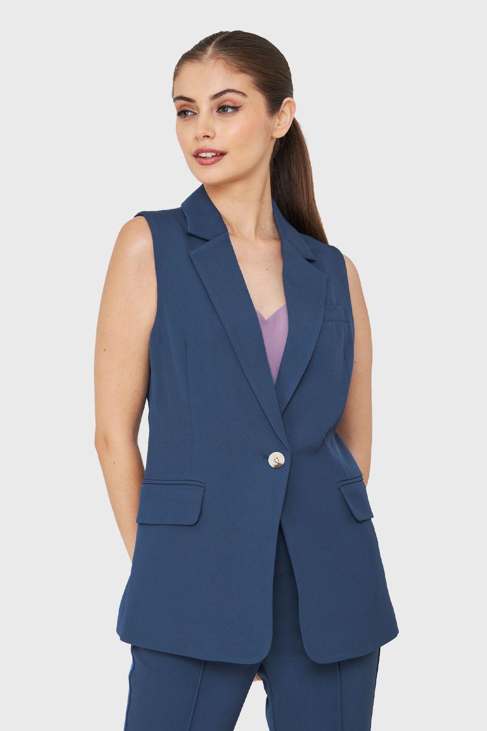 Blazer Sin Mangas Botón Azul Acero Nicopoly-4