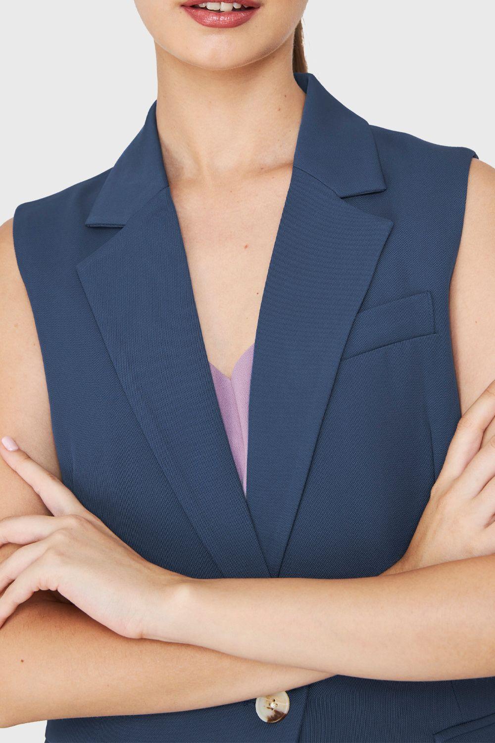Blazer Sin Mangas Botón Azul Acero Nicopoly-5