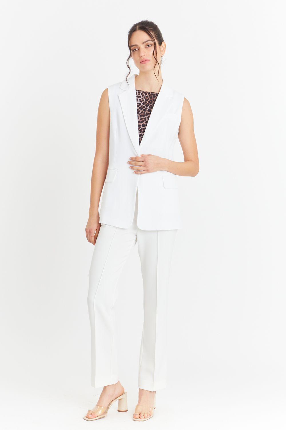 Blazer Sin Mangas Bolsillos Blanco Nicopoly-1