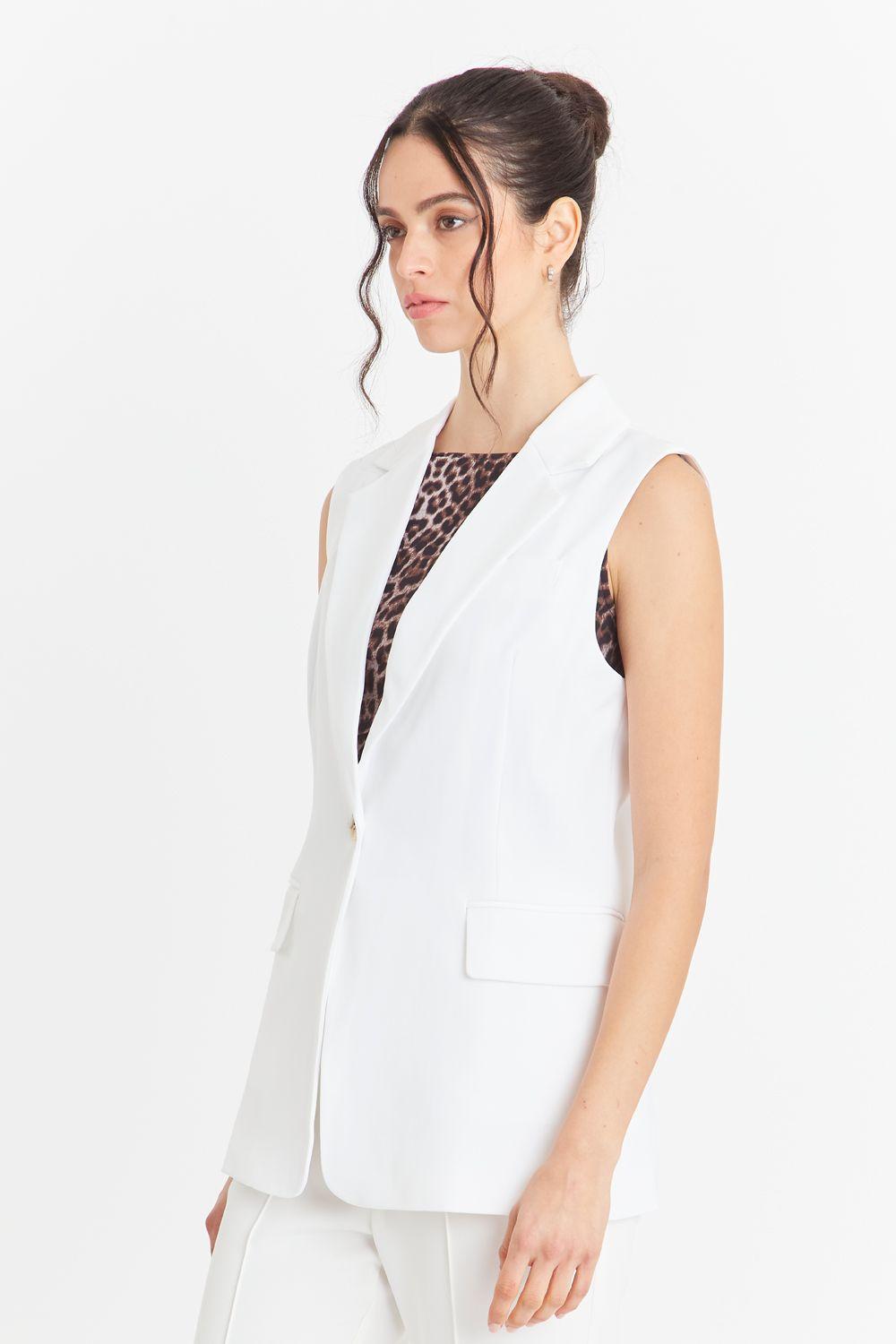 Blazer Sin Mangas Bolsillos Blanco Nicopoly-2