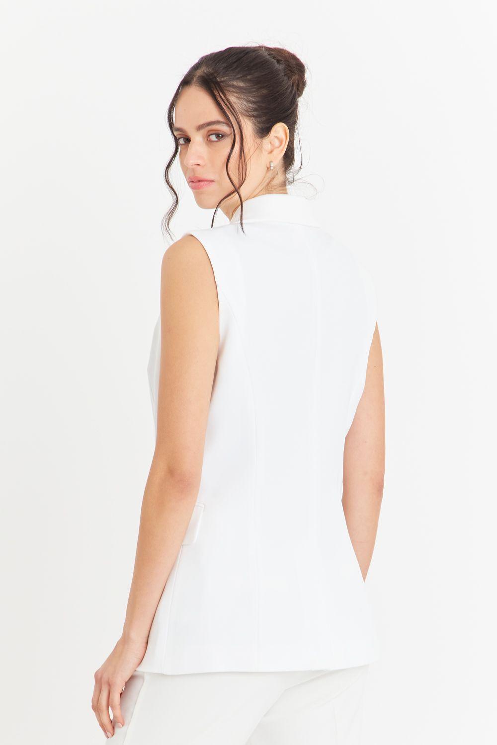 Blazer Sin Mangas Bolsillos Blanco Nicopoly-3